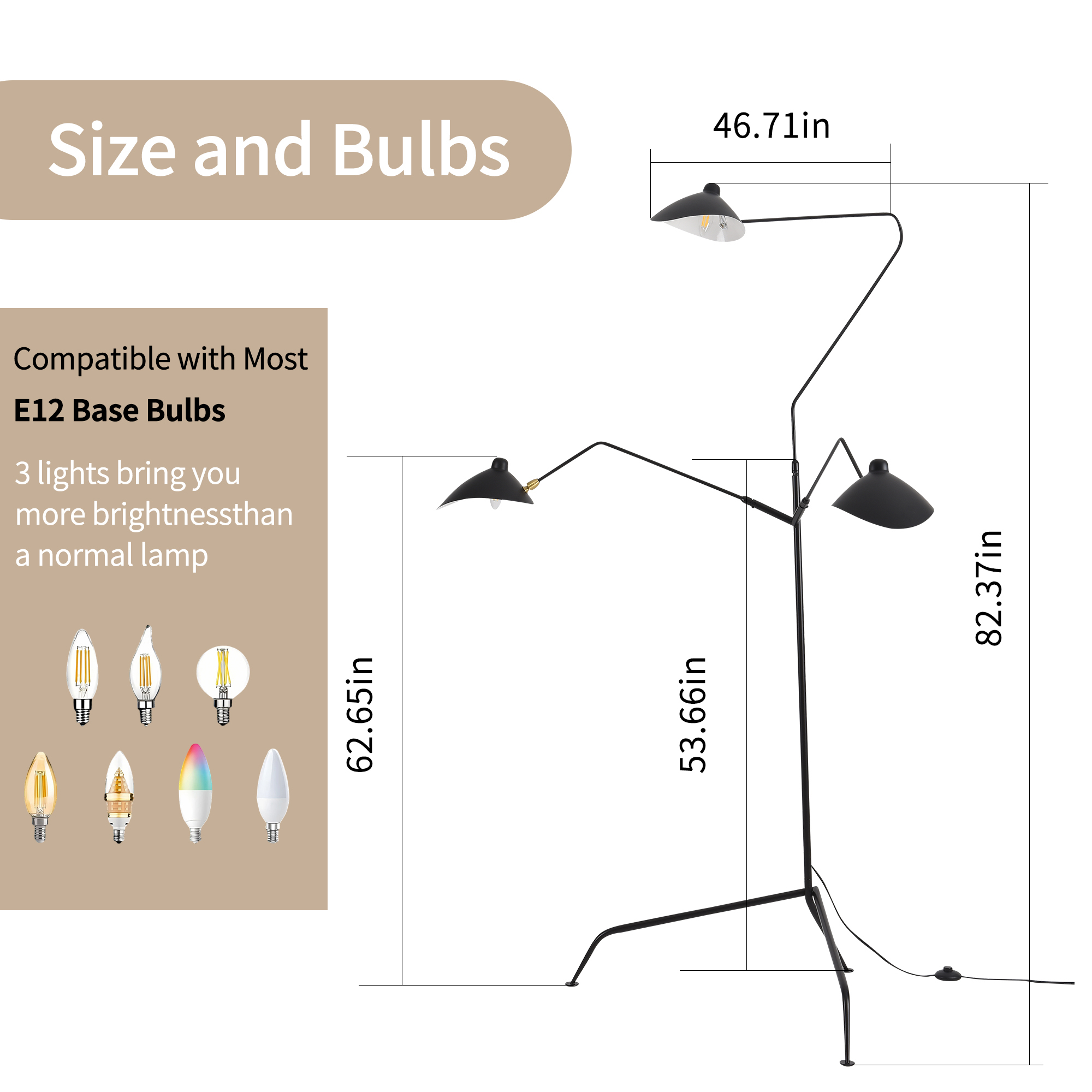 3-Shade Adjustable Floor Lamp, Modern Reading Lamp with Dimmable Tri-Light Design for Living Room, Bedroom & Office