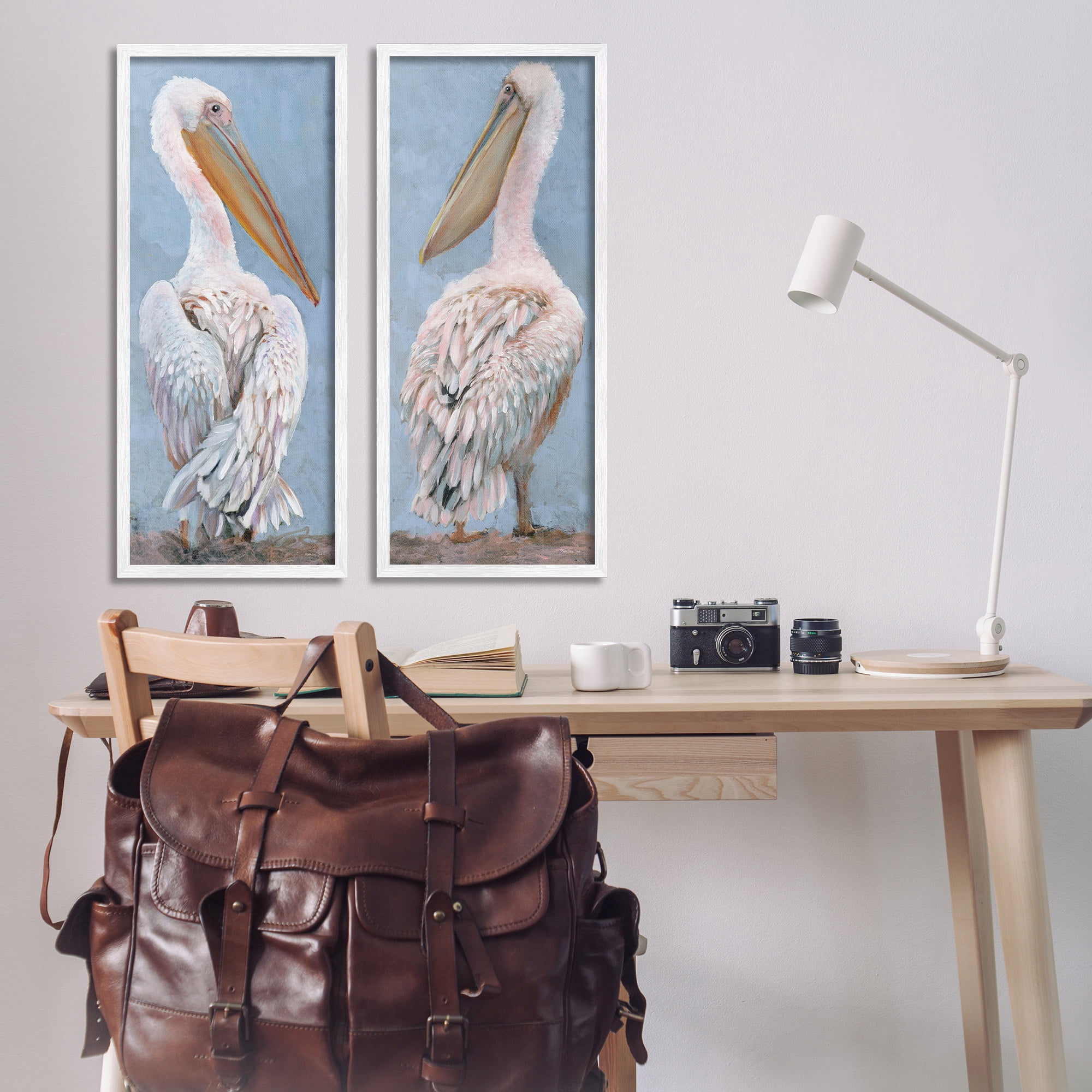 Stupell Industries Classic Pelicans Gazing Animals & Insects Painting White Framed Art Print Wall Art, 13 x 30, Set of 2