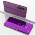thumbnail image 2 of Mirror Flip Case for Samsung Galaxy A24 4G Support Wireless Charging, Clear View Window with Kickstand Thin Ultra Phone Case for Samsung Galaxy A24 4G QH Purplish Red, 2 of 11