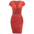 thumbnail image 5 of DAFEI Women's Front Cut Out Split Hem V Neck Short Sleeve Knit Bodycon Midi Dress Ruched Short Dresses Party Night Club Outfits, 5 of 5