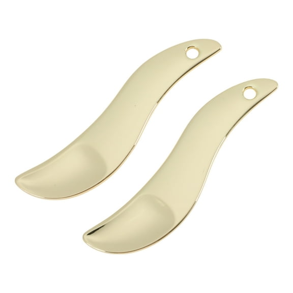 Unique Bargains 2 Pcs Mini Makeup Cosmetic Spoon Hangable Wave Shape Facial Mask Spatula Gold Tone