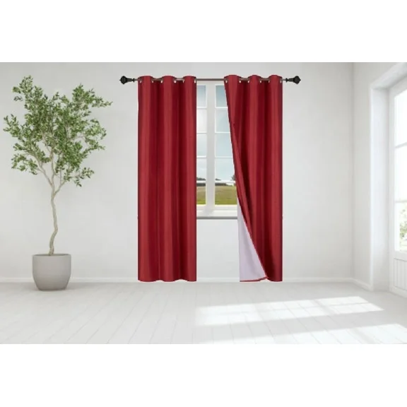 Gorgeous Home Linen 2pc Set Silver Grommet Blackout Window Curtain 95" length x 35" width each pc Burgundy Color