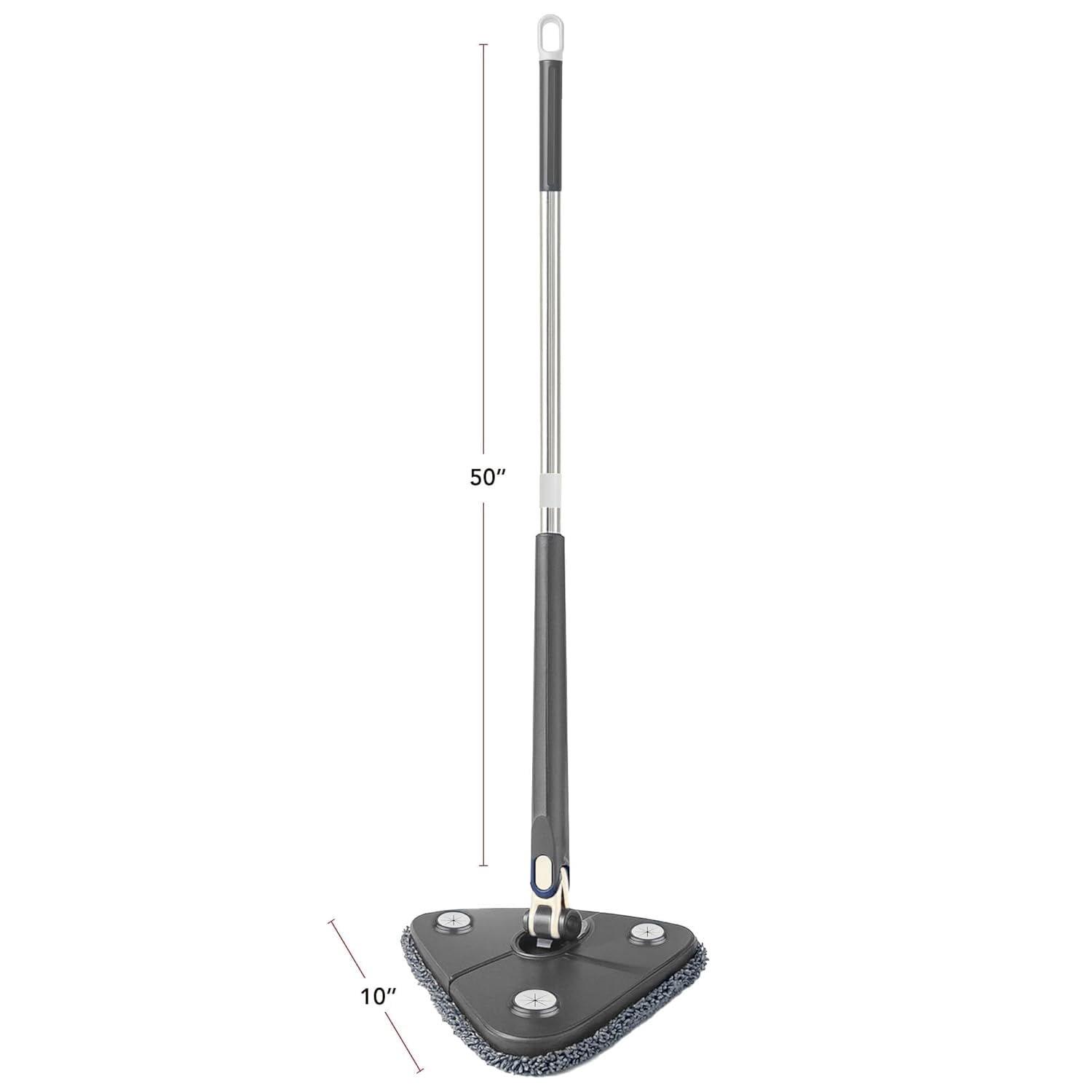 OVENTE Wall Cleaner Mop with 50" Adjustable Handle, Squeegee, Reusable and Easy to Clean Microfiber Pad, 360° Triangular Cleaning Tool Duster for Painted Walls/Baseboard/Window/Floor, Grey CTM311GY