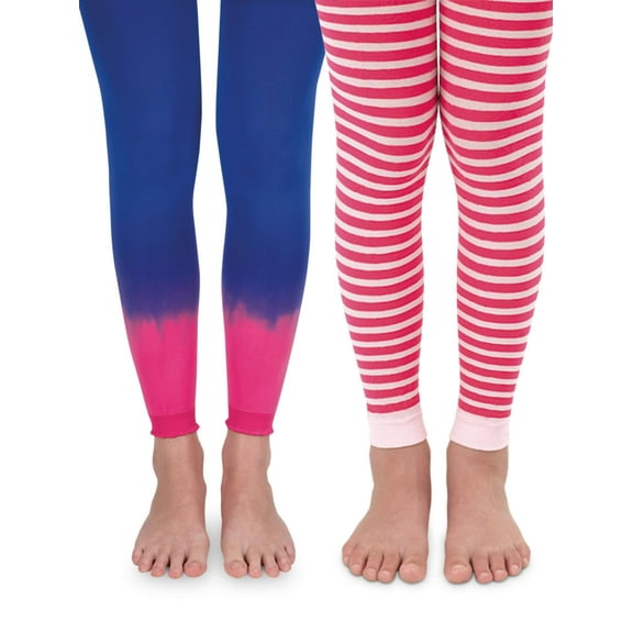 Jefferies Socks Girls Tights, 2 Pack Dip Dye Stripe Wave Pattern Footless Sizes 2/4 - 10/14