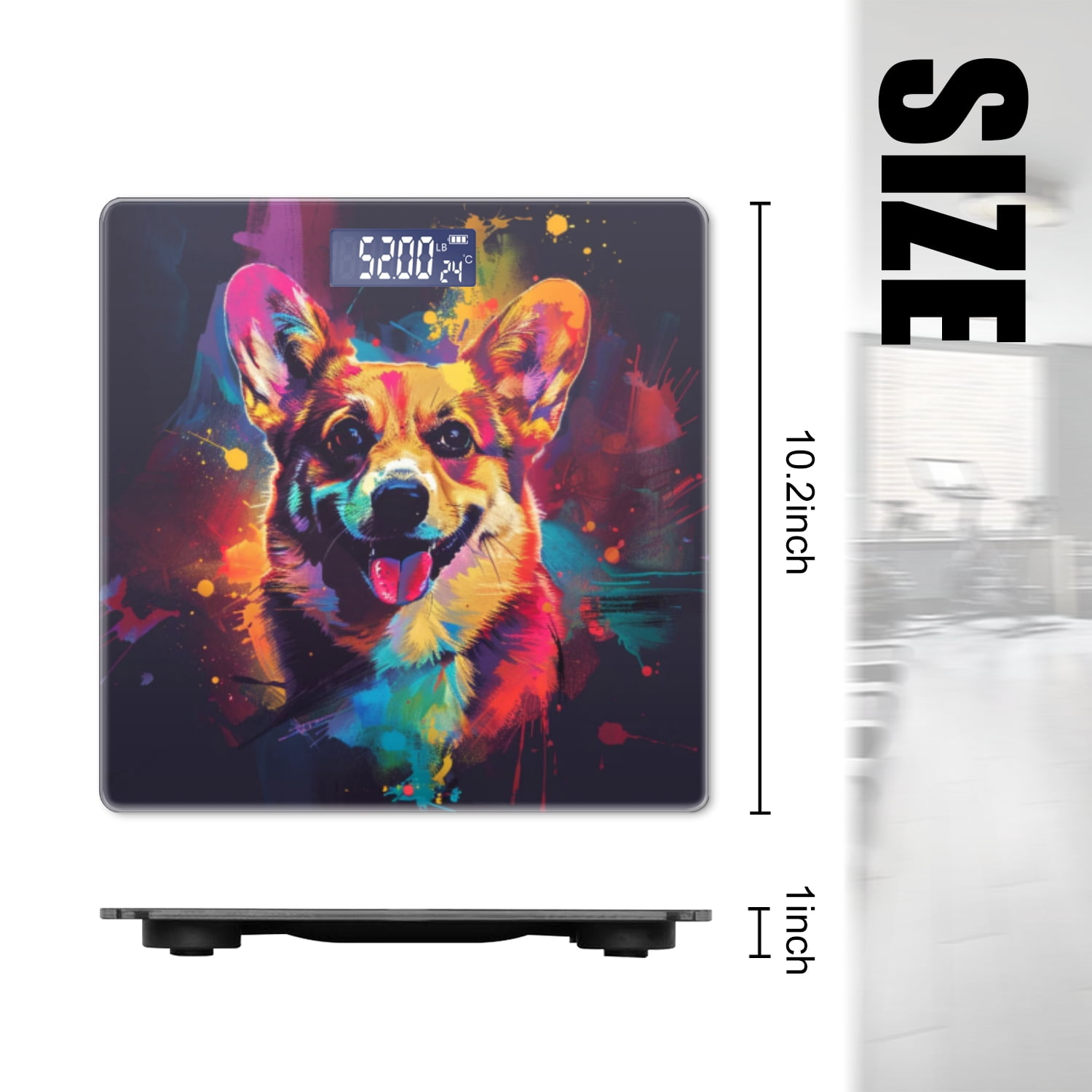High Precision Body Weight Scale Smart Bathroom Scales with Large LCD Display(400lbs),Decorative for Bedroom-Colorful Corgi On Black Background