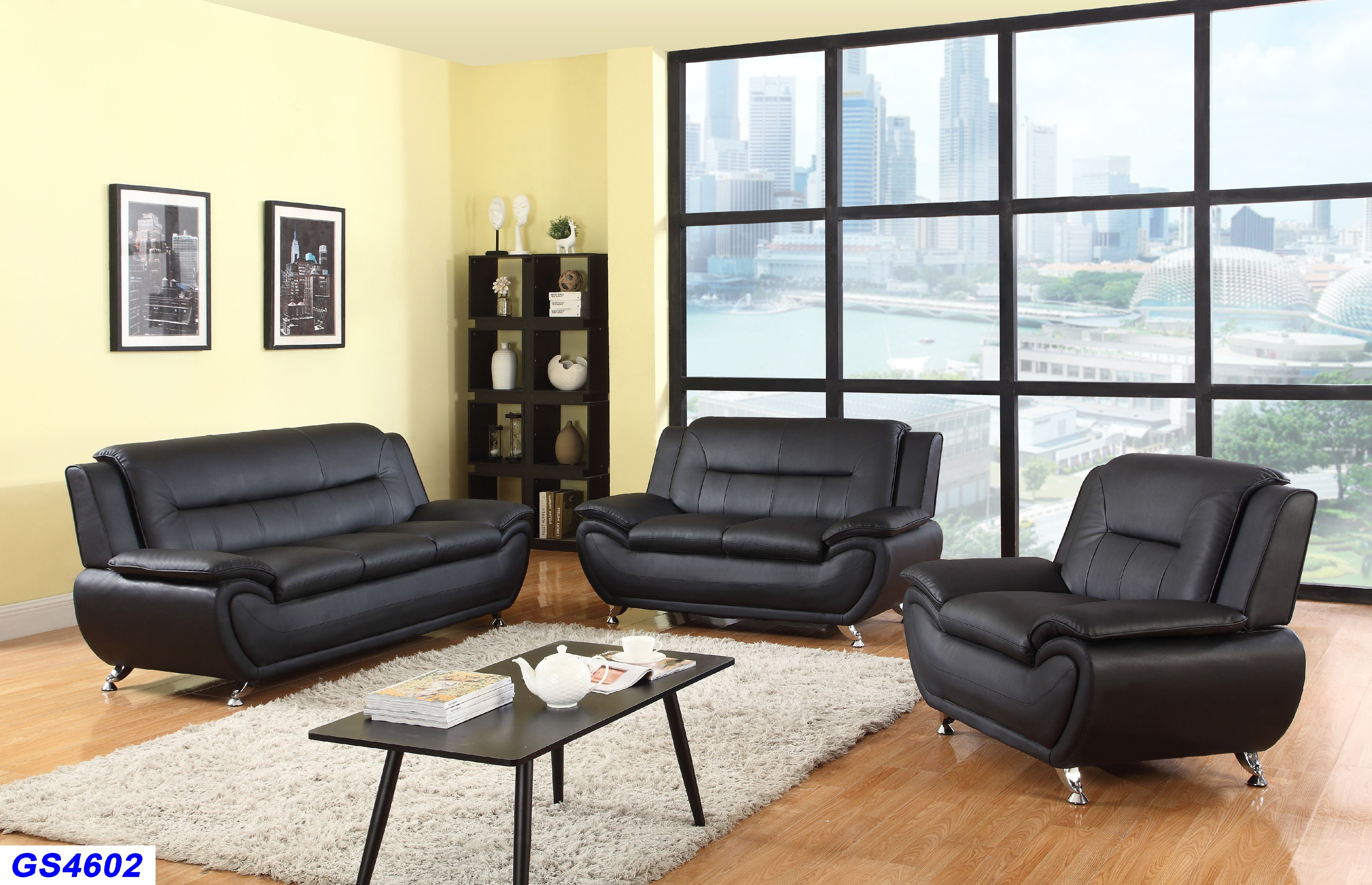 Udesign Furnishing Black Faux Leather 3pc Living Room Set Sofa Loveseat Chair Udesign Furnishing Black Faux Leather 3pc Living Room Set Sofa Loveseat Chair