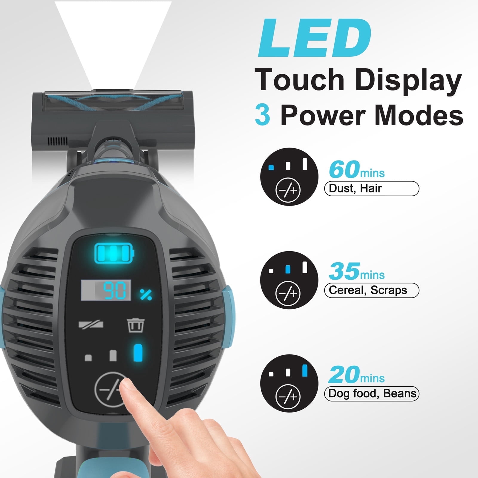 Cordless Vacuum Cleaner,30Kpa 60Mins Stick Vacuum Cleaner with LED Touch Screen,Lightweight Vacuum for Home Pet Hair Carpet Hard Floors V11(Gray)