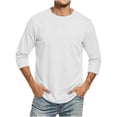 thumbnail image 4 of Atkumj Mens T Shirts Crewneck with Chest Pockets Versatile Solid Color Full T Shirts Casual Mens 3/4 Length Sleeve Tops M, 4 of 7