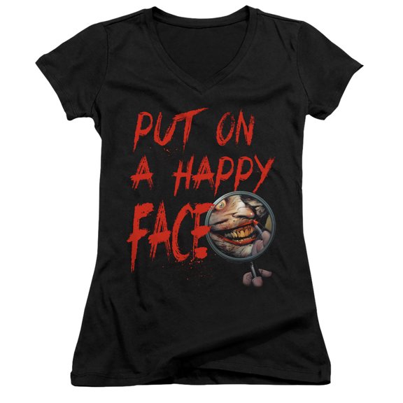 Batman Happy Face Junior Women's T-Shirt V-Neck Black
