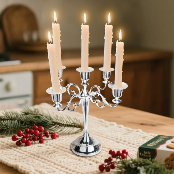 European Vintage 5-Arm Candelabra,Romantic Wedding Centerpiece,Rustic Metal Candle Holder for Dining Table,Restaurant,Hotel Decor,Home Decoration,Candlelight Dinner Accessories,Classic Ornamental