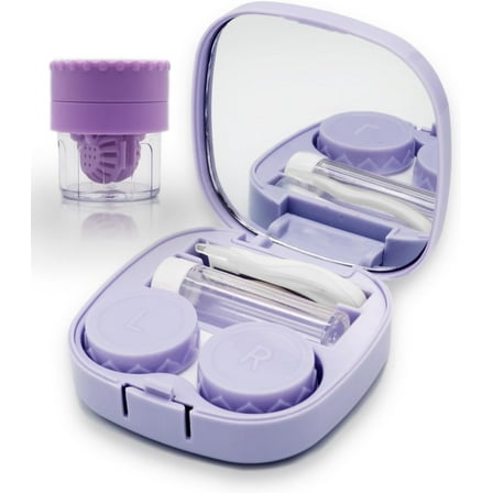 Travel Size Contact Lens Case with Cleaning Gaskets, Contact Lenses, Contact Lenses Removal Tool Kit with Mirror, Solution Bottle - Purple - 1pack