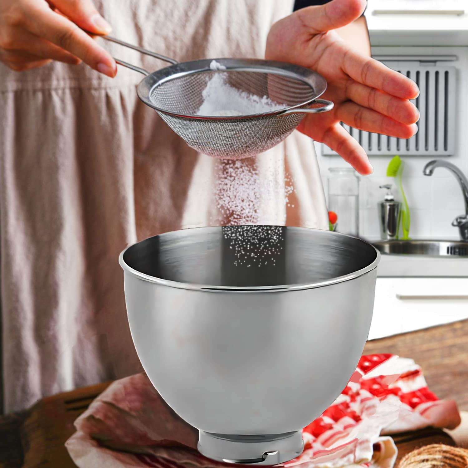 Stainless Steel Bowl for KitchenAid Classic&Artisan Series 4.5-5 QT Tilt-Head Mixer, 5 Quart 304 Stainless Steel Bowl with Handle, Dishwasher Safe.