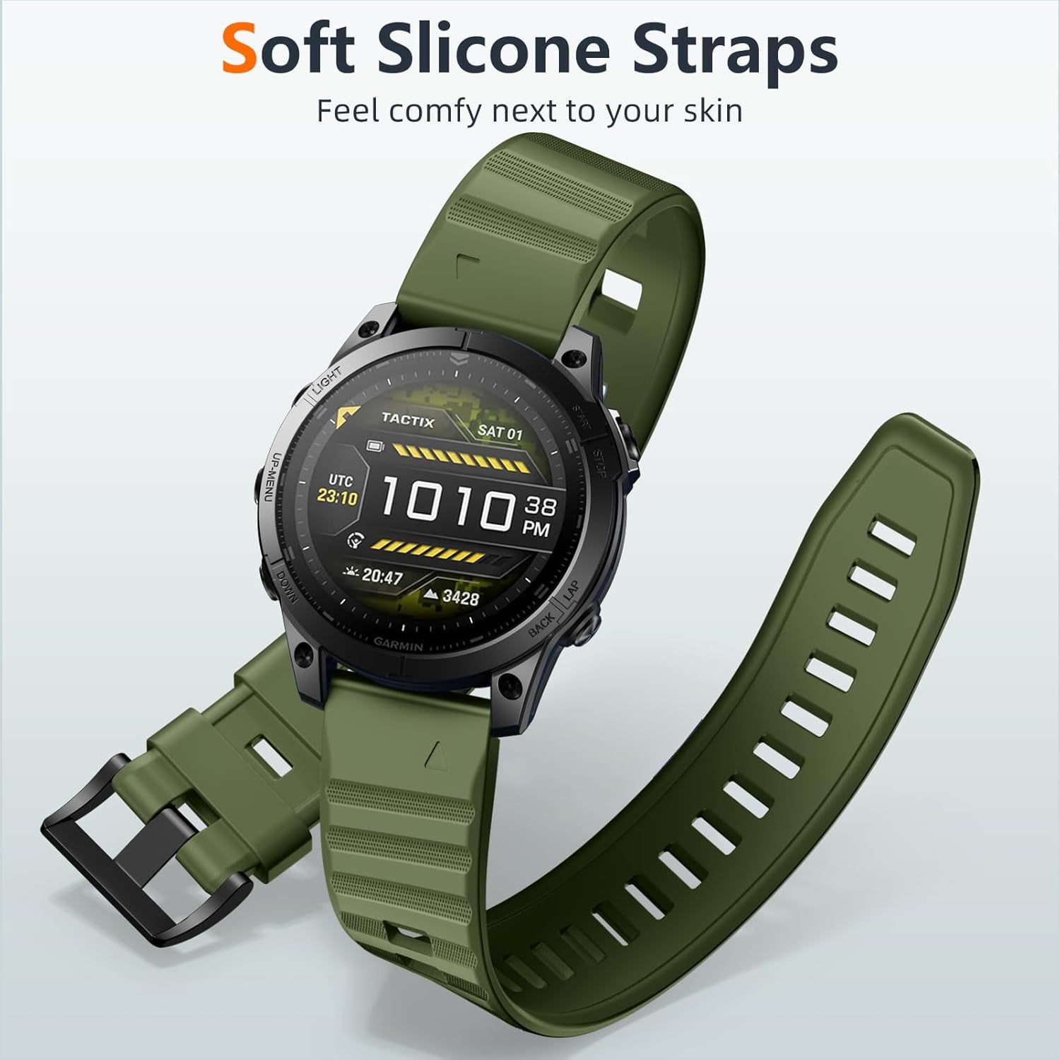 CRKMGS-26mm Quickfit Watch Band Compatible with Garmin Fenix 6X/6X Pro/Fenix 7X/7X Pro Band Soft Silicone Replacement for Fenix 5X/5X Plus/Fenix 8 51mm Band/Fenix 3/Fenix 3 HR/Fenix 6X Pro Smartwatch
