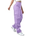 thumbnail image 2 of Cargo Pants for women Casual High Waist Elastic Straight Back Pockets Business Casual Pants Purple, 2 of 8