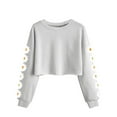 thumbnail image 3 of Xyxonk Girls Long Sleeve Shirts Cute Daisy Prints Crop Tops Size 10-12 Fall Cute Shirt Trendy Crewneck T-shirts Kids Tween Girls Clothes Light Gray 120, 3 of 7