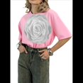 thumbnail image 2 of Camiseta de Flores 3D para Mujer, Corta, Cuello Redondo, Verano Rosa S, 2 of 7