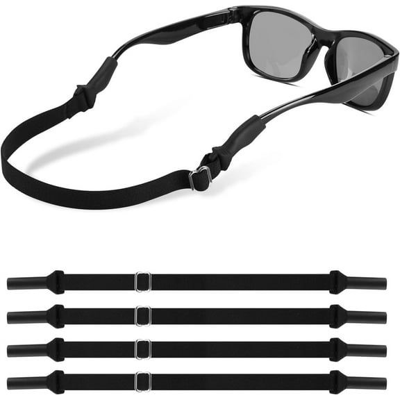4 Pcs Child Glasses Straps,Adjustable Glasses Straps,Sunglasses Eyeglasses Holder Straps,No Tail Eyeglass Straps,Elastic Eyeglass Bands for Boys and Girls (Black)