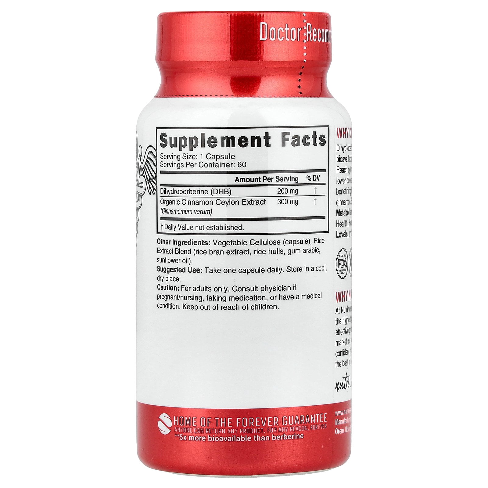 Nutri Dihydroberberine+ Supplement With Ceylon Cinnamon 200mg – 60 Capsules