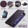 thumbnail image 3 of Dteck For Samsung Galaxy S25 Plus Magnetic Detachable Wallet Case, Shockproof PU Leather TPU Flip Stand with Card & Cash Slot Wireless Charging Anti-Scratch Cover, Purple, 3 of 12