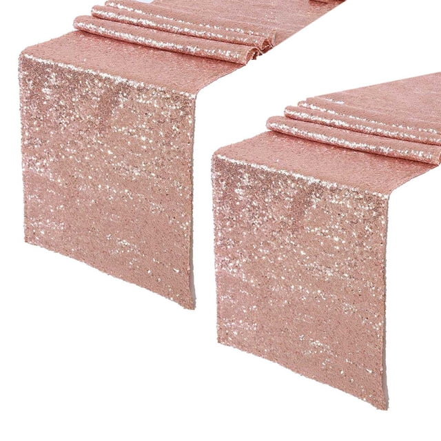 2X Camino de Mesa de Lentejuelas de Oro Rosa Brillante, Mesa Brillante de 12X71 Pulgadas para Boda, Fiesta, Aniversario, Pastel de Cumpleaños, Mantel