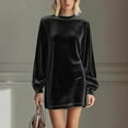 thumbnail image 2 of Ygbgbb Women's Soft Comfy Velvet Mini Dresses Casual Long Sleeve Crewneck Dress Elegant Loose Cocktail Party Evening Dresses Black XL, 2 of 8