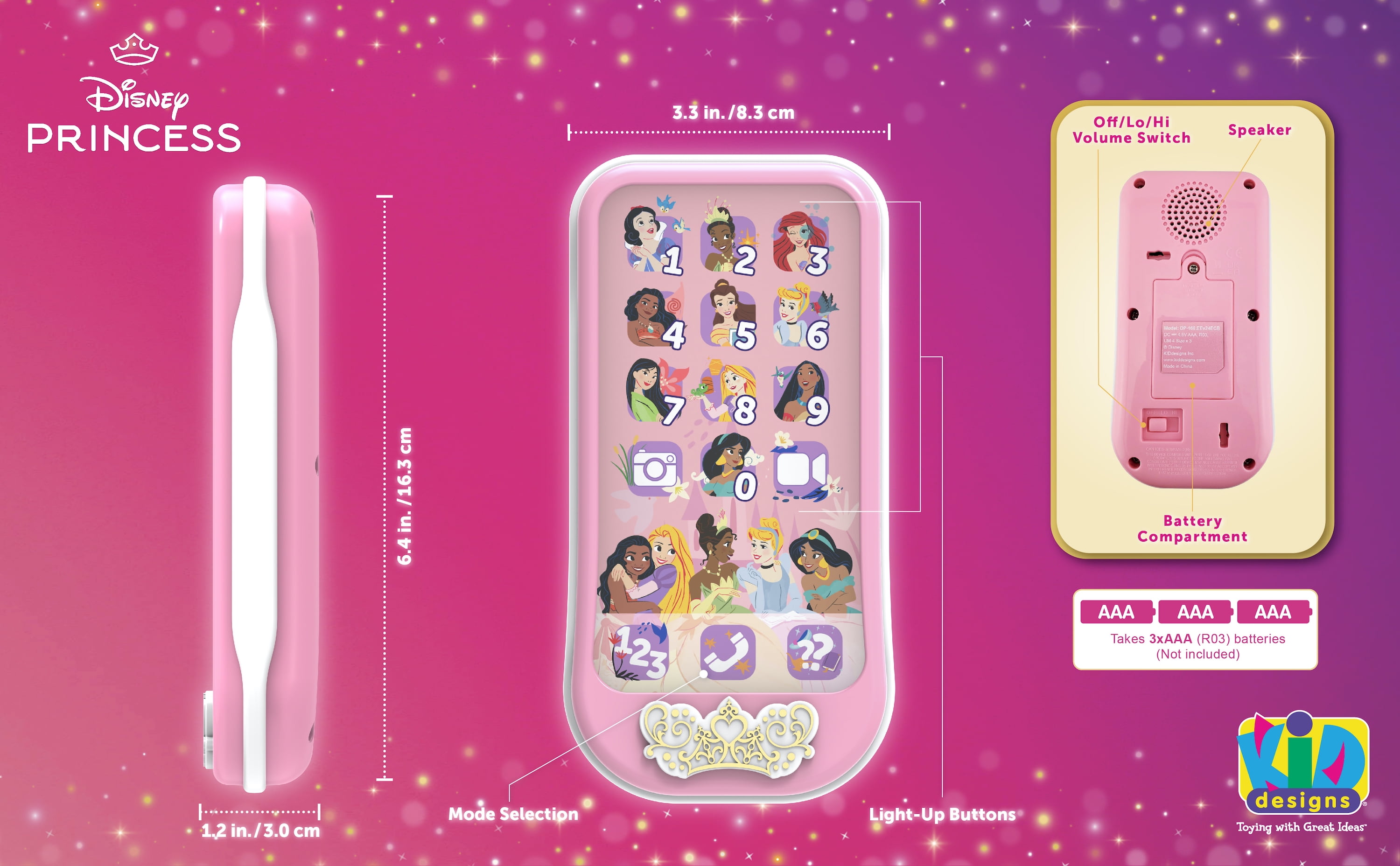 Disney Princess Bluetooth Microphone with Lights that Flash to The Music, Toy Phone