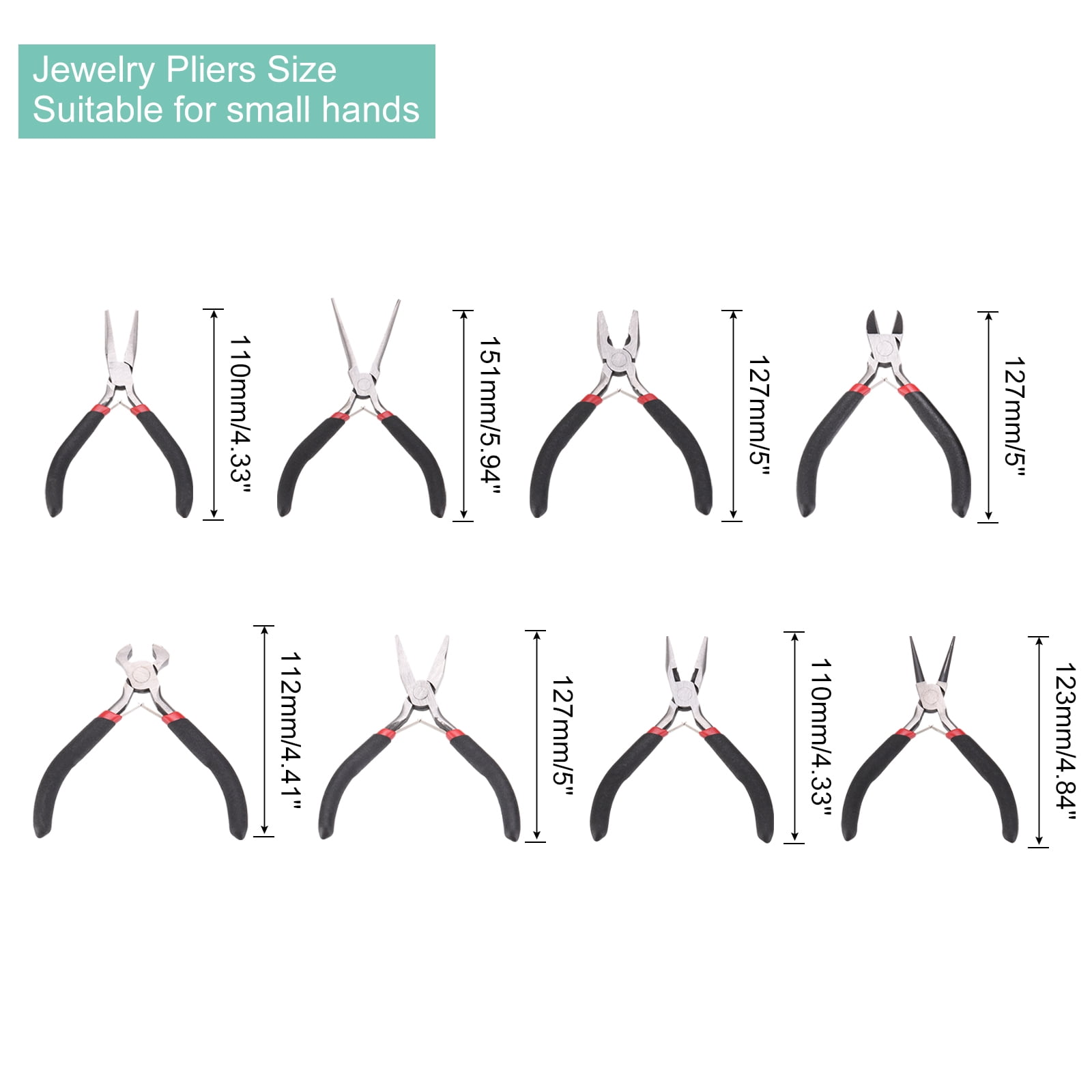 Uxcell 8pcs Jewelry Pliers Kits Jewelry Making Pliers Tool Needle/Round/End Cutter/Bent/Long/Flat Nose Pliers Wire Cutter & Diagonal Cutter for  Tool Hobby Craft