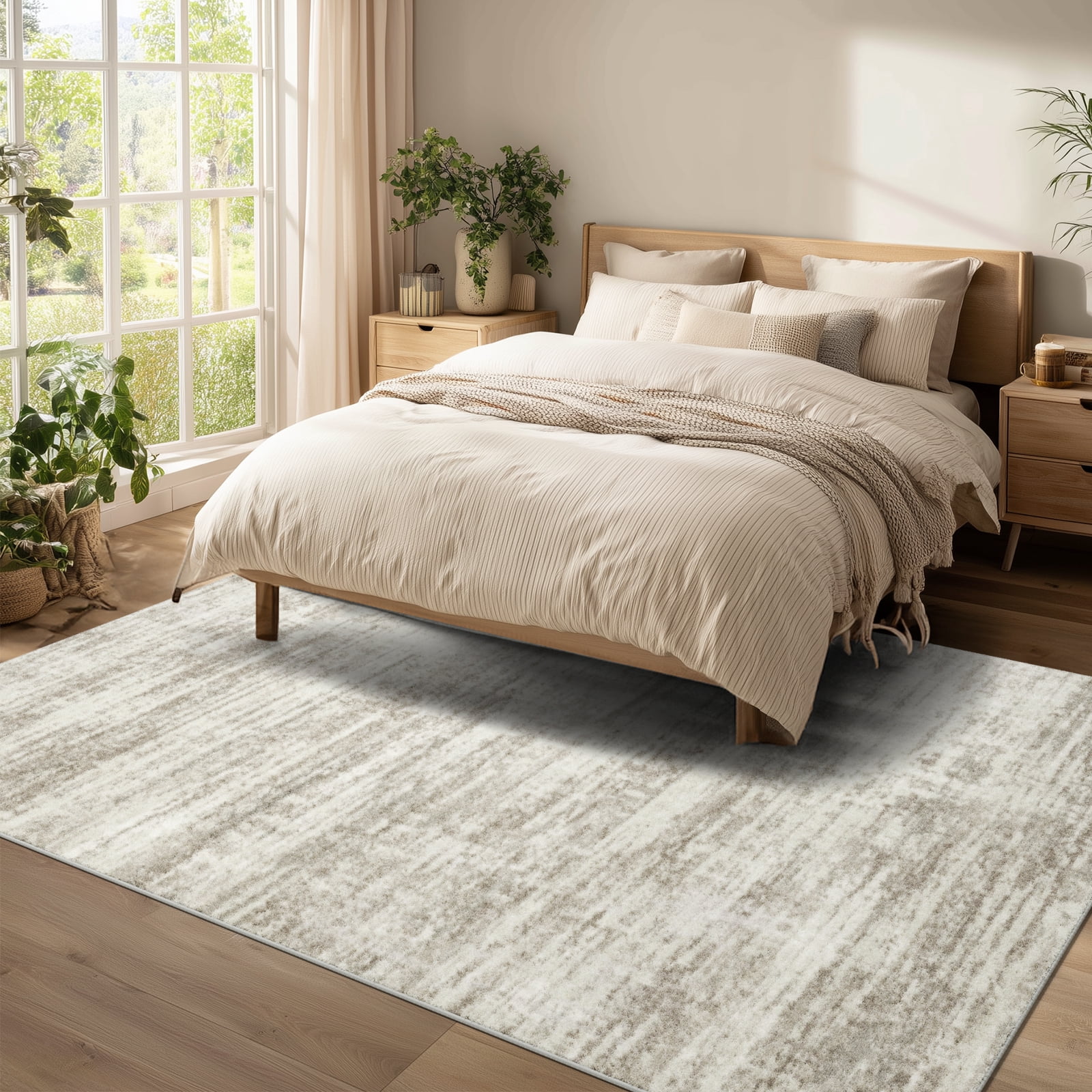 Area Rugs for Living Room, Homasen 6'x9' Washable Non-slip Indoor Non-slip Rug Neutral Boho Beige, Soft Low Pile Stain Resistant Carpet for Bedroom Dining Room