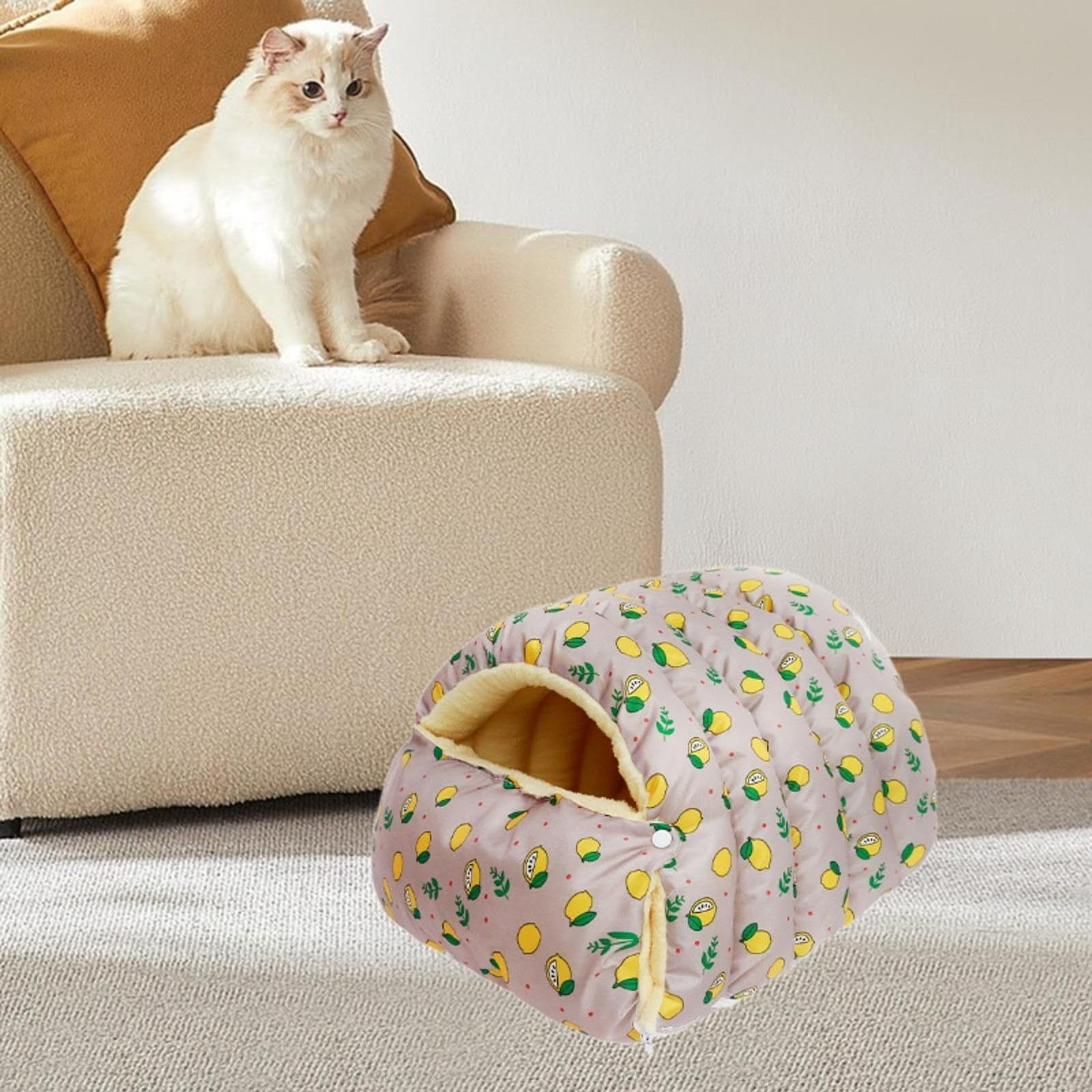 Qyaukm Winter Warm Cat Bed, Removable Washable Covered Enclosed Cat House with Anti-Slip Base, Cozy Igloo Style Pet Bed for Indoor Cats and Small Dogs