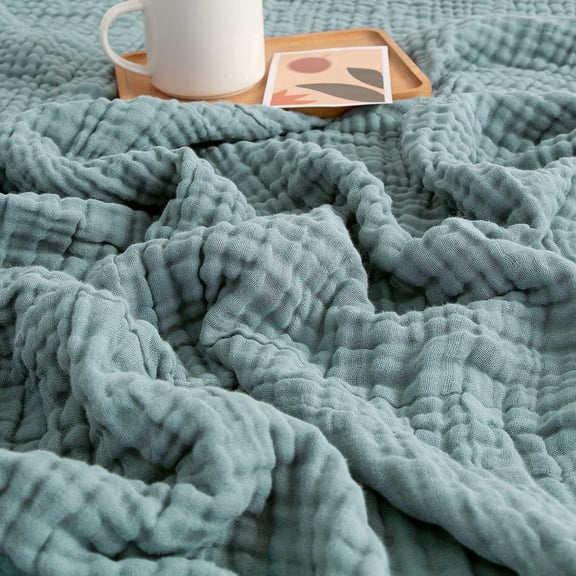 EMME Muslin Blankets 100% Cotton Throw Blanket for Couch Lightweight Breathable Blanket for Summer Gauze Blanket,（Teal, 50"x60"）
