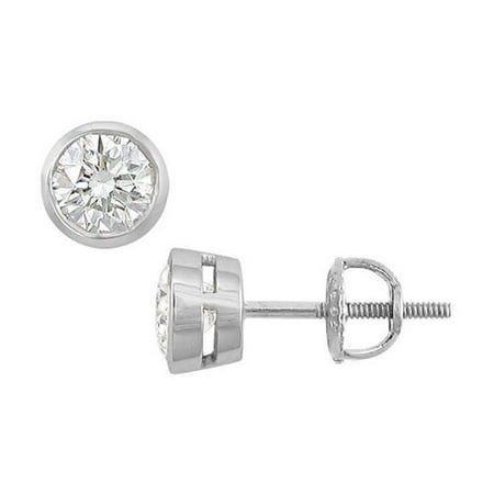 14K White Gold Bezel Set Round Diamond Stud Earrings 1 CT. TW.