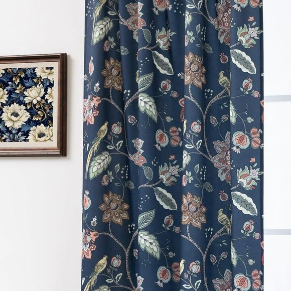 Unique Nautical Print Curtains,Maximalist Designer Custom 70% Printed Blackout Black Out Curtains 63 Inch Long for Bedroom Windows 2 Panels Set,Navy Blue