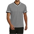 thumbnail image 2 of LMOIPLI Men's Contrast Trim V Neck Short Sleeve T-Shirt Classic Crew Neck Casual Tee Breathable Summer Sporty Top for Daily Gray XL, 2 of 6