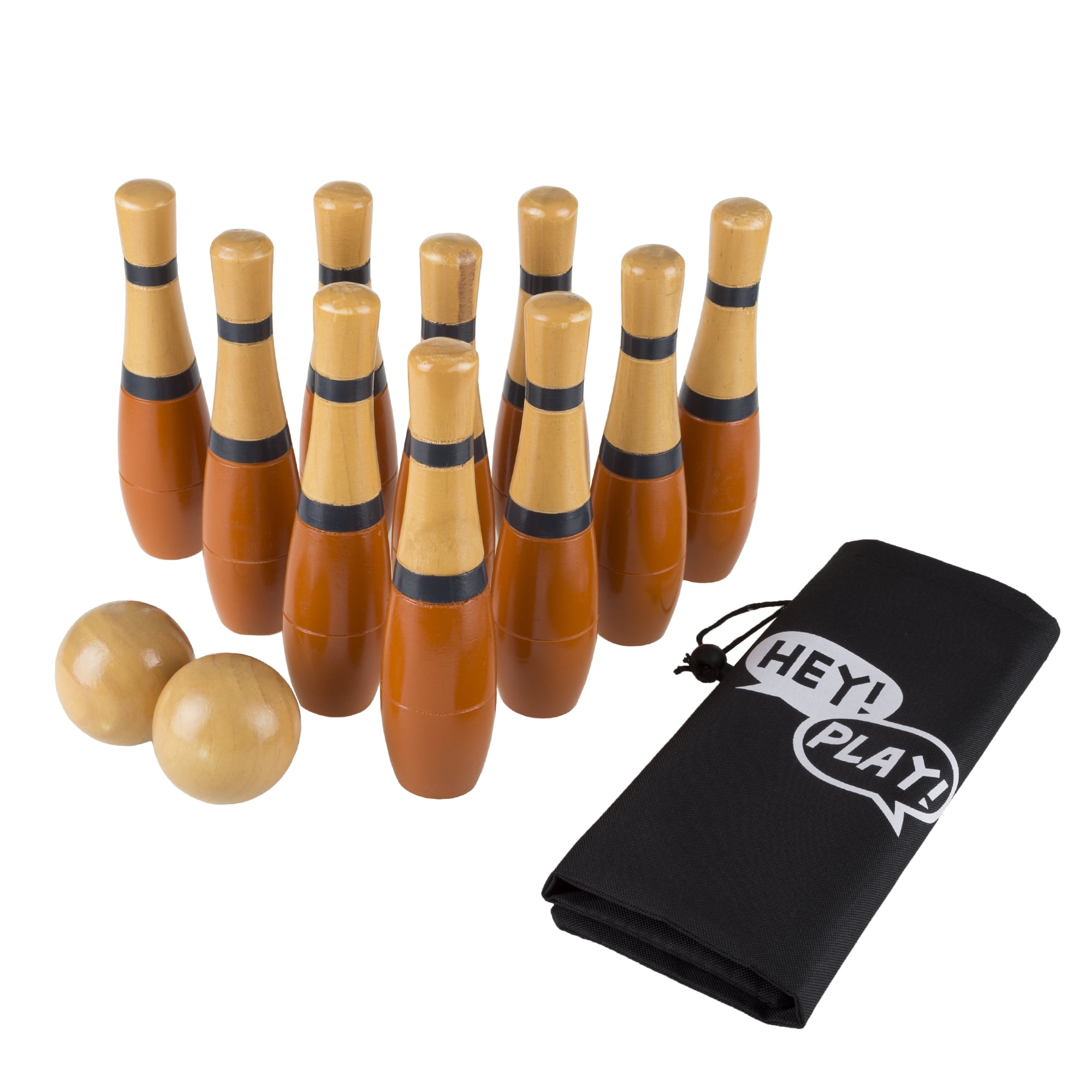 Lawn Bowling, 8 inch Tall Wooden Lawn Game, Indoor & Outdoor Toy, Adults & Kids, Orange and Gray, by Hey! Play!