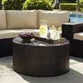 thumbnail image 3 of Afuera Living 32" Round Glass Top Wicker Patio Coffee Table in Brown, 3 of 3