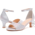 thumbnail image 3 of DADAWEN Low Hee Dress Shoes Open Toe Ankle Strap Sandals Rhinestone Shiny Silver 5.5US, 3 of 5