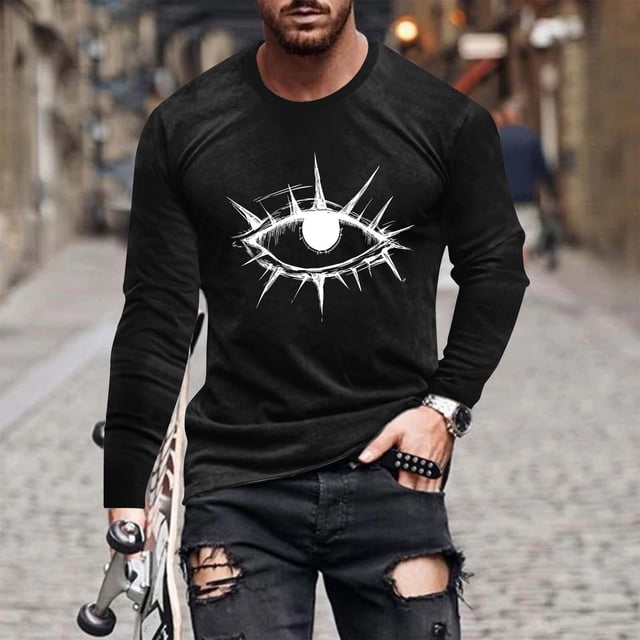 Blusas y camisas de manga larga con cuello redondo para hombre, moda informal, estampado, deportivas, de manga larga, cuello redondo, blusas, camisas para hombre, blusa de poliéster