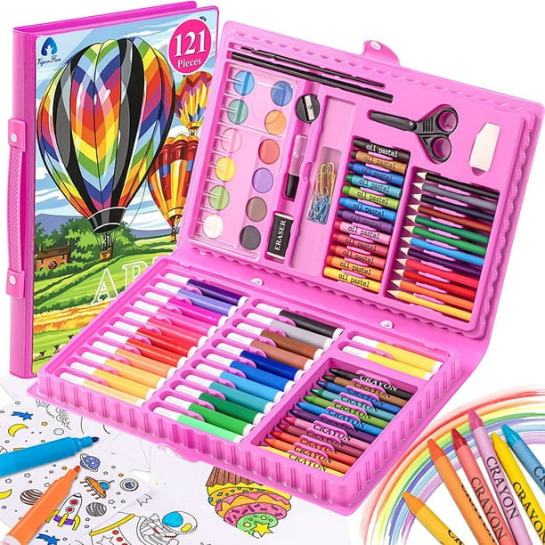 KINSPORY Art Sets for Girls, 127 Pack Wooden Art Supplies Kit Painting  Colouring Drawing Easel Fancy Suitcase Gift for Kids Teens (Pink)