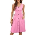 thumbnail image 3 of gakvbuo Summer Dresses For Womens 2025 Button Elastic Waist Spring Tunic Dress With Pockets Casual Midi Dress Sundress Loose Sleeveless Tank Dresses, 3 of 9