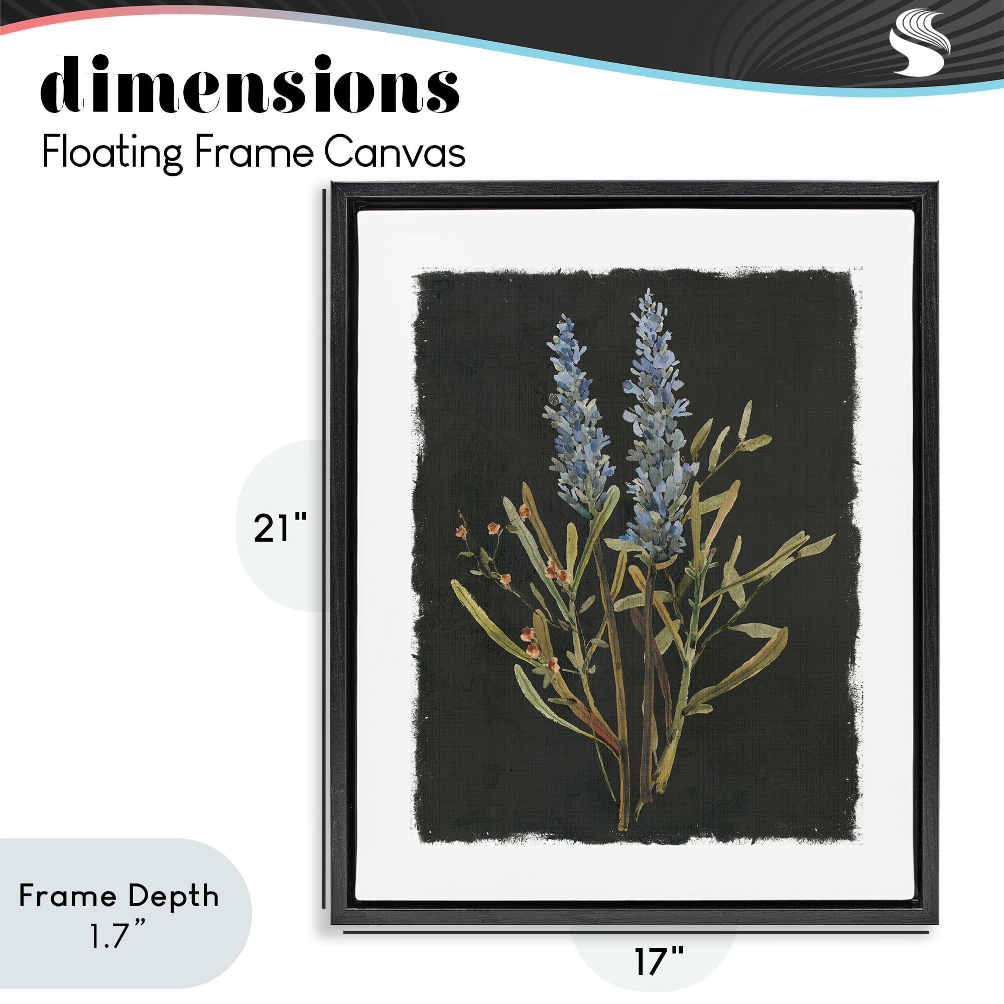 Stupell Industries Lavender Sprigs on Dark Background Black Framed Floater Canvas Wall Art, design by Carol Robinson