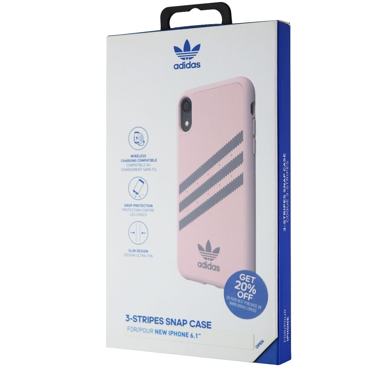 Adidas 3-Stripe Snap Case for Apple iPhone XR - Pink and Gray