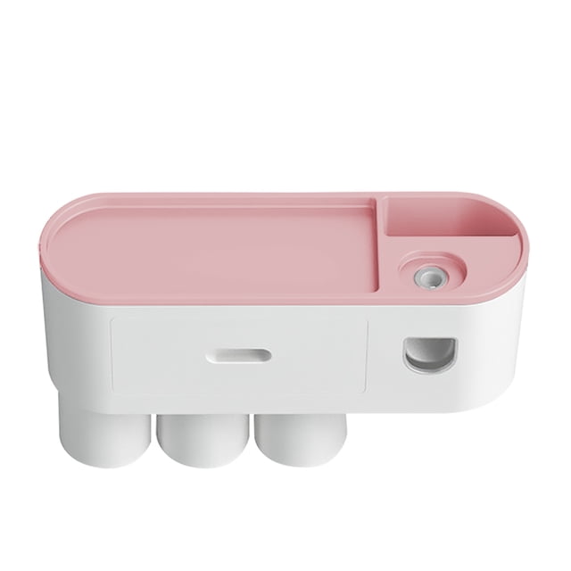 Soporte para cepillo de dientes Dispensador de pasta de dientes automático montado en la pared Juego de exprimidor Tazas Organizador de cosméticos Cajón, Rosa kenally LF0143-03B
