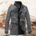 thumbnail image 2 of Men's Leather Jacket Stand Collar Medium Length Coat Warm Padded Outerwear Casual Winter Fashion, 2 of 2