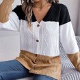 thumbnail image 4 of Yuyuzo Cardigan Col en V pour Femmes Manches Longues Ouvert devant Bouton Patchwork Pull Automne, 4 of 6