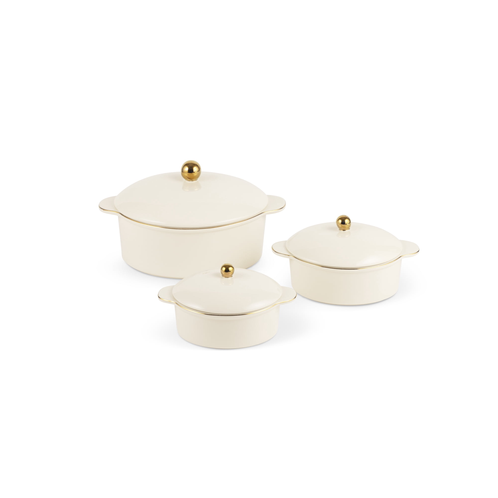 Thyme & Table 3-Piece Ceramic Casserole Set, Cream