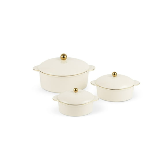 Thyme & Table 3-Piece Ceramic Casserole Set - Cream