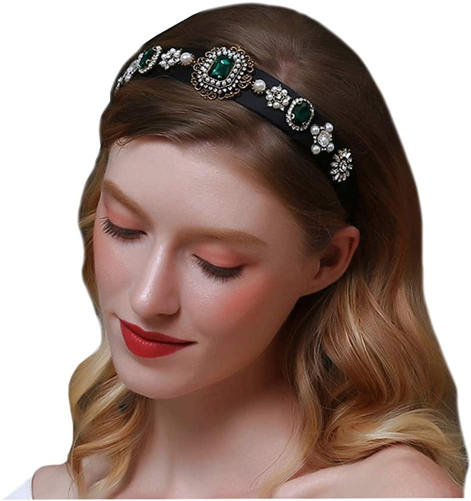 Jeweled Women's Black Headband Pearls and Clear Stones New With Tag