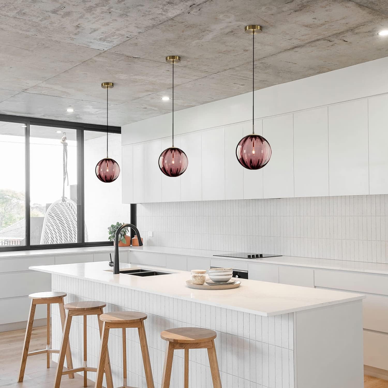 KCO Lighting Modern Large Globe Pendant Light Industrial Dining Room Light Fixture (Burgundy-9.8'')