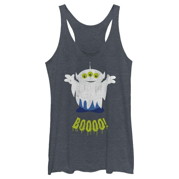 Women's Toy Story Halloween Squeeze Alien Boo Ghosts Racerback Tank Top Navy Blue Heather Medium