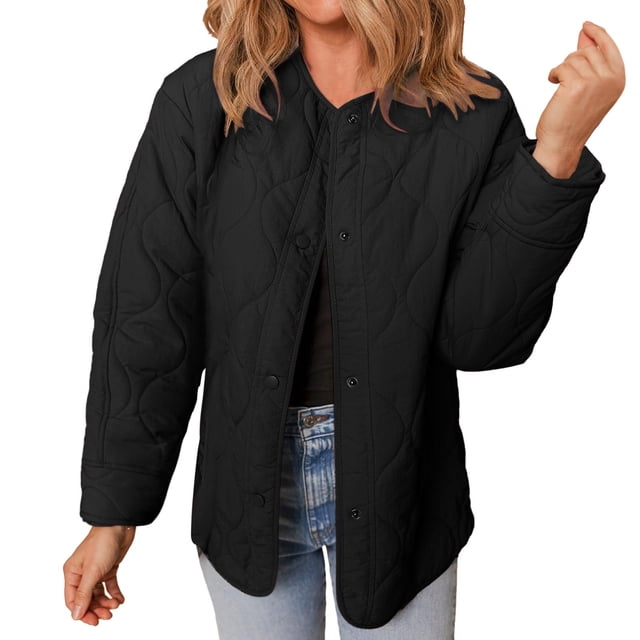 Veste en Denim Matelassée pour Femmes, Légère, Boutonnée, Rembourrée, Isolée, avec Poches